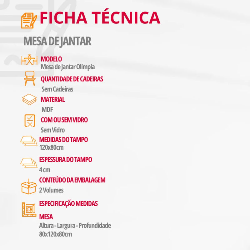 Mesa para Sala de Jantar OlÃ­mpia 120cm em MDF Rufato