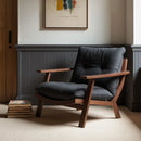 Cadeira de lazer de madeira maciça estilo medieval retro maillard couro único sofá cadeira sala estar varanda luz luxo preguiçoso sofá