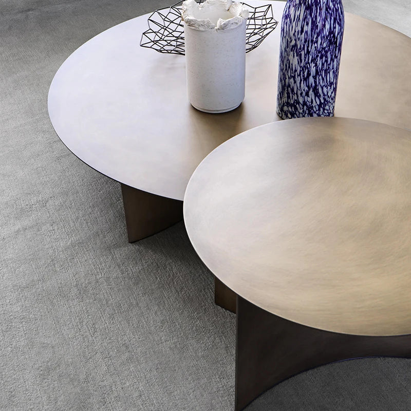 Mesa de café para sala, mesa lateral redonda de metal, ferro industrial, latão antigo, italiano