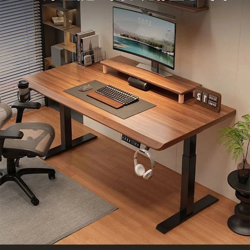 Mesa de computador de elevação elétrica de madeira maciça mesa de jogos inteligente mesa de estudo de escritório em casa estação de trabalho ajustável móveis ergonômicos