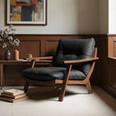 Cadeira de lazer de madeira maciça estilo medieval retro maillard couro único sofá cadeira sala estar varanda luz luxo preguiçoso sofá