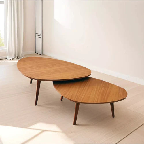 Kit 2 Mesas De Centro Madeira Design Orgânico Sala De Estar 69/77cm - Mel